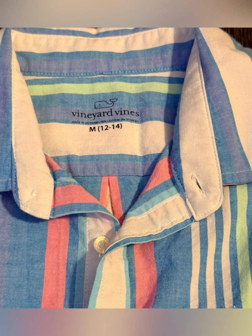Vineyard Vines Striped Short-Sleeve Shirt - Light Blue /Pink /Whites Sz 12-14